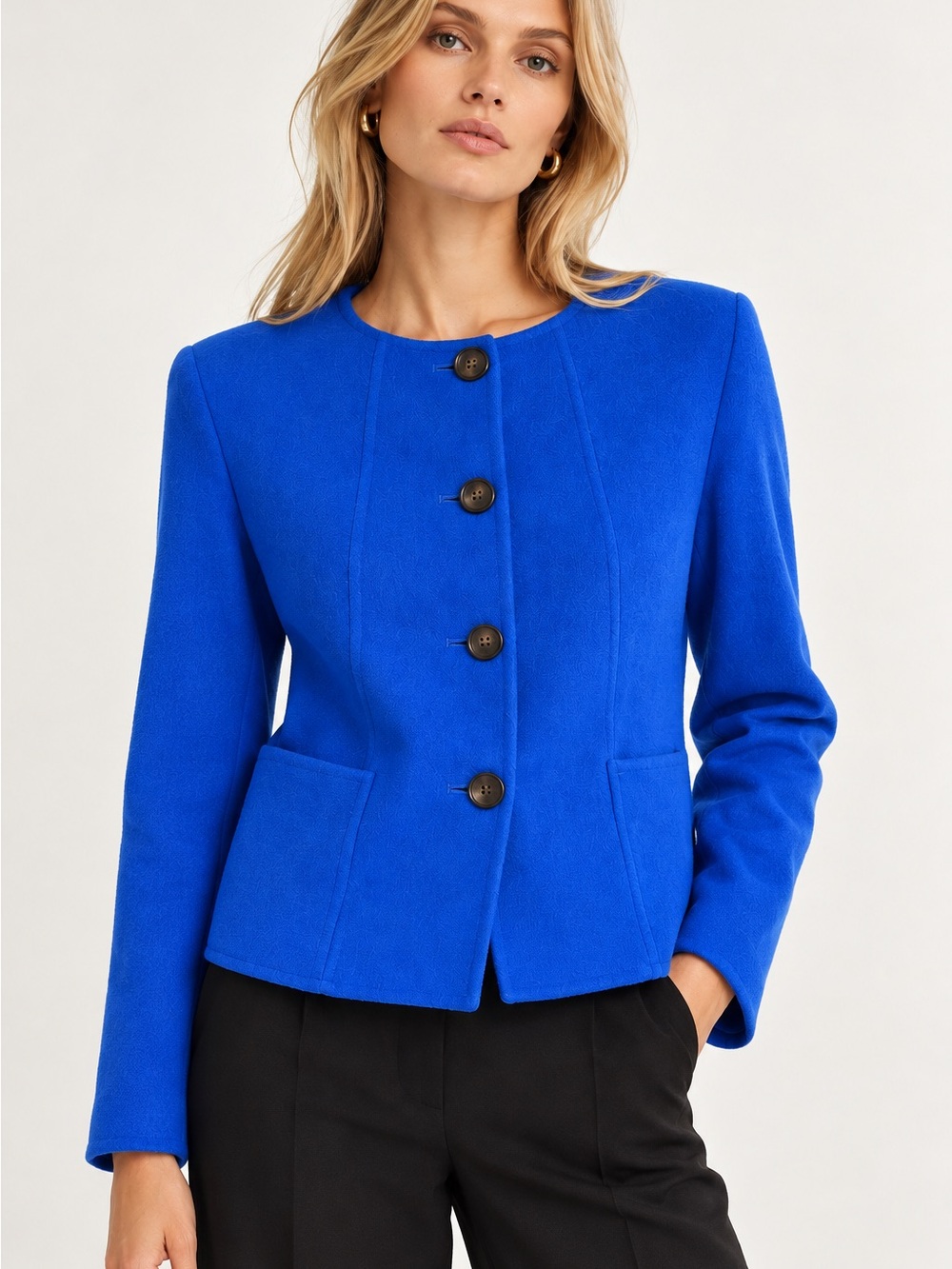 Talbots Wool Cobalt Blue Tailored Crewneck Blazer size 2 like new.